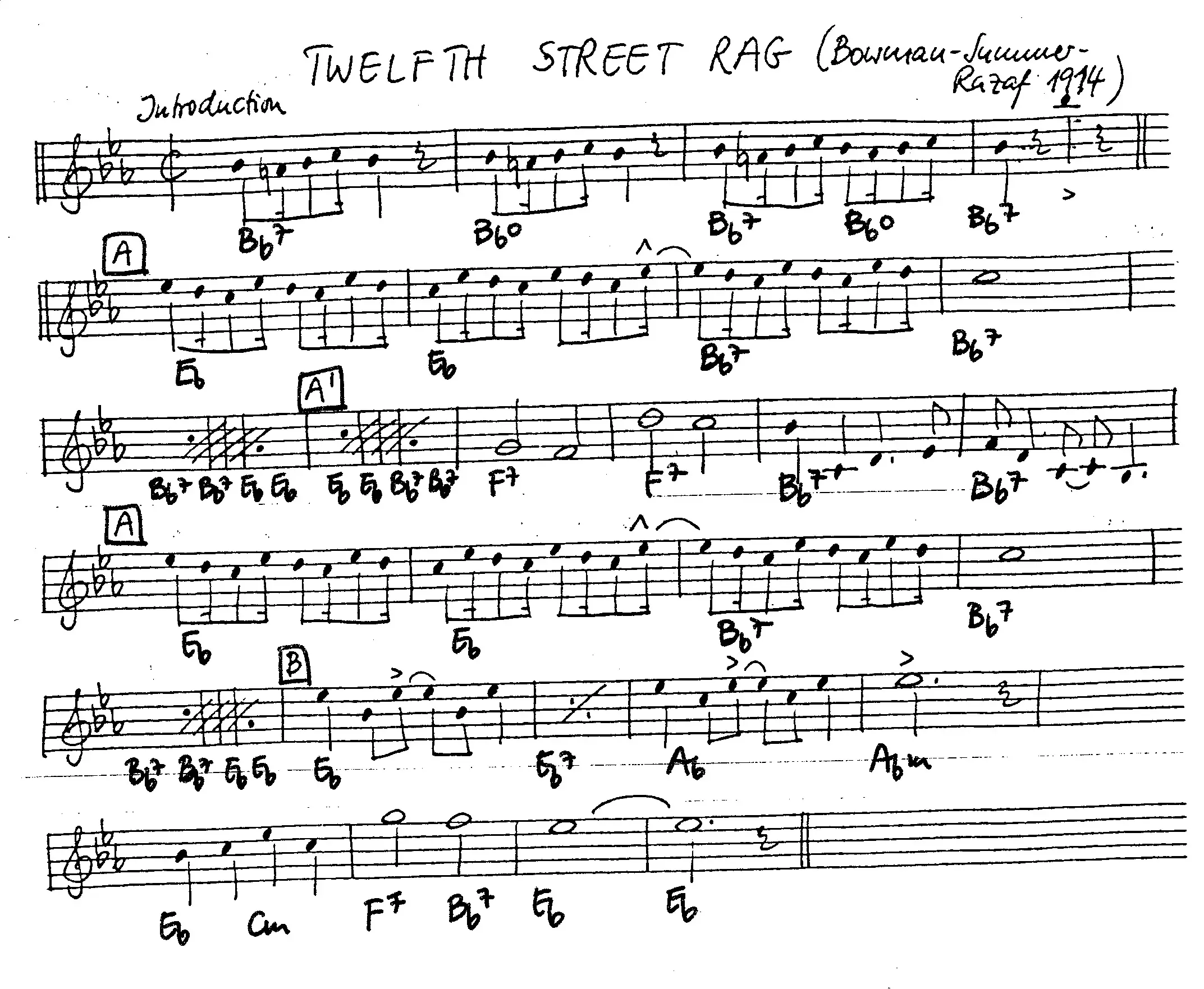 twelfth street rag free jazz leadsheet - Courtesy of the Jungle Jazz Band